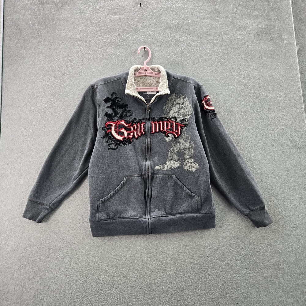 Disneyland Resort Men Sweatshirt M Gray Sherpa‎ Lined Embroidered Grumpy Disney